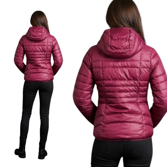 Lolë Women's Hooded Down Puffer Coat - XS (2-4) - Red Burgundy Full Zip Fitted - Picture 4 of 16